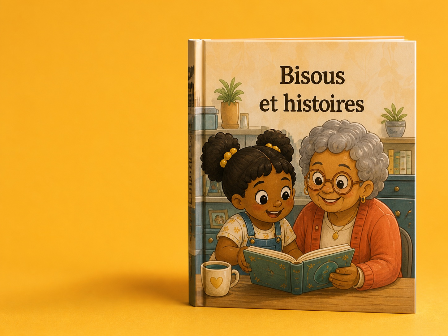 Couverture d’un livre illustré montrant une enfant qui lit avec sa grand-mère.